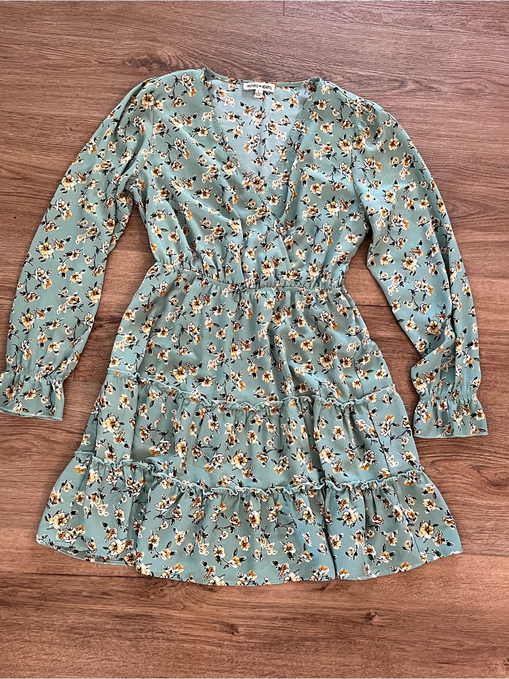 Inspired Hearts Sage Green Floral Tiered Dress